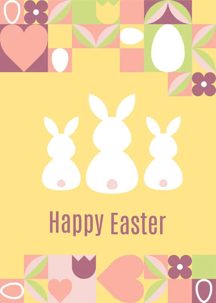 Happy Easter Greeting Card Easter Bunny Modern Geometric Abstract Style — Stok Vektör