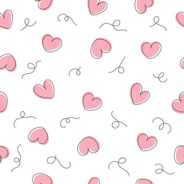 Seamless Pattern Hand Drawn Hearts White Background Line Art Doodle — Vettoriale Stock