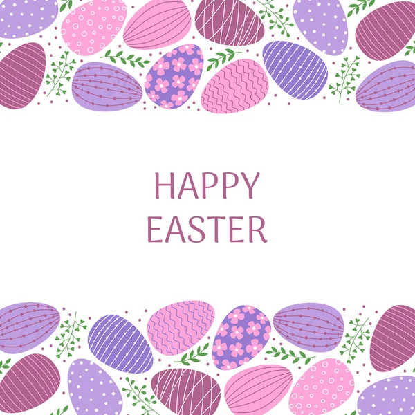 Mutlu Paskalya Tebrik Kartı Şablonları Pembe Mor Mavi Dekore Edilmiş — Stok Vektör