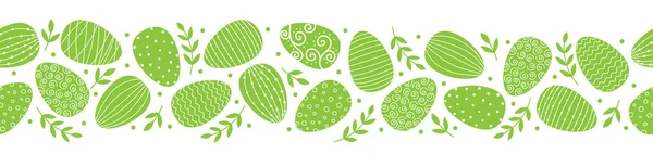 Nahtloser Rand Mit Grünen Eiern Und Blättern Ostereier Verziert — Stockvektor