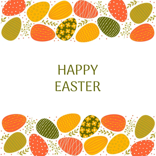 Шаблон Поздравительной Открытки Пасху Желтые Зеленые Красные Пасхальные Яйца Ветки — стоковый вектор
