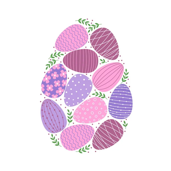 Elemento Diseño Pascua Huevos Ramas Pascua Decorados Colores Rosa Púrpura — Vector de stock