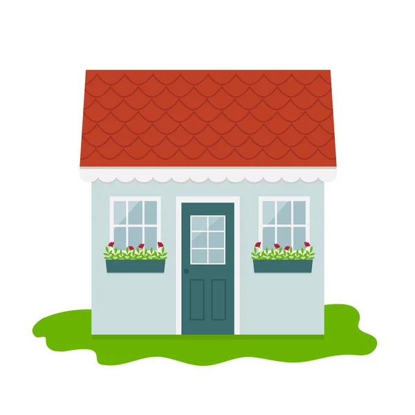 庭の家 裏庭小屋 緑の芝生の上のカラフルな小さなかわいい家 — ストックベクタ