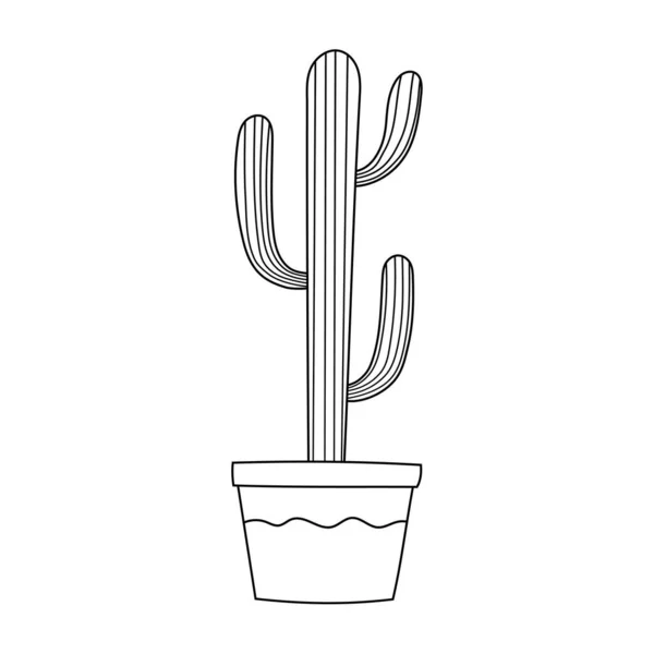 Kaktus Blomkruka Linje Konst Klotter Krukväxt Isolerad Vektor Illustration — Stock vektor
