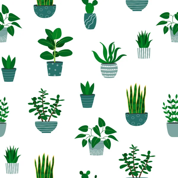 Απρόσκοπτη Μορφή Των Φυτών Εσωτερικού Χώρου Γλάστρες Κινούμενα Σχέδια Πολύχρωμα — Διανυσματικό Αρχείο
