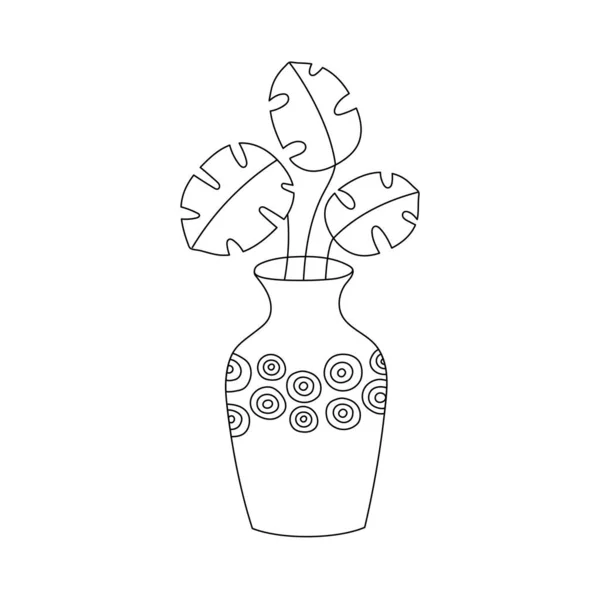 Joli vase avec des branches. Ligne art style doodle. Parfait pour cartes, décorations, logo. — Image vectorielle