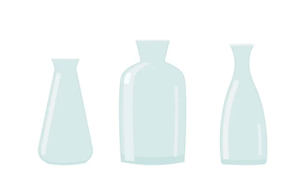 Set Glass Vases Flowers Cartoon Glass Bottles Isolated Vector Illustration —  Vetores de Stock