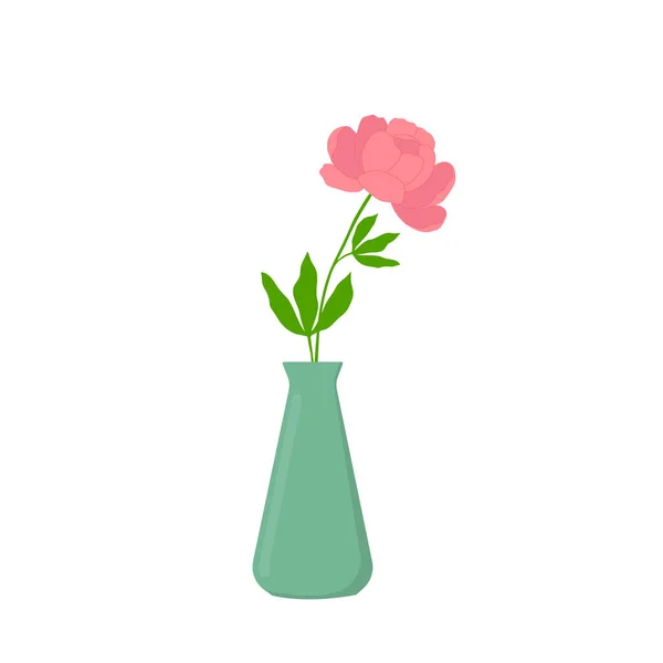Green Vase Peony Flower Design Element Greeting Card Invitation Stickers — Stock Vector