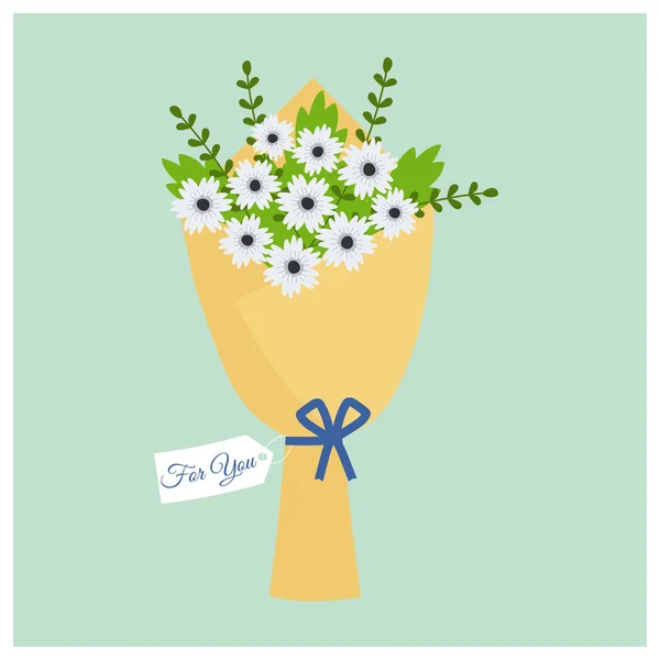 Bouquet Blooming Flowers Wrapped Craft Paper Florist Composition Holiday Celebration — стоковый вектор