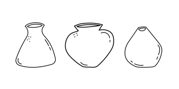 Набір Мальованих Ваз Ручної Лінії Колекція Глиняних Керамічних Виробів Doodle — стоковий вектор