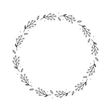 Line art branches frame. Design element for greeting card, invitation, poster, social media. Isolated vector illustration 