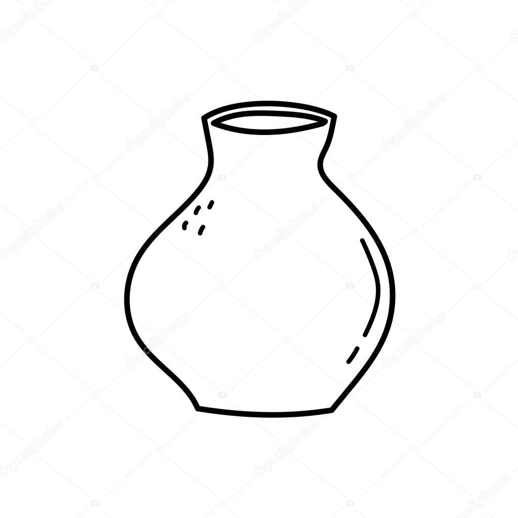 Hand drawn line art vase. Doodle clay pottery. Isolated vector illustration