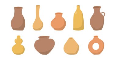Set of hand drawn colorful vases and pots. Doodle clay pottery collection