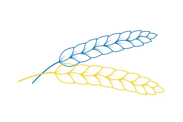 Blue and yellow line art ear of wheat. Design element for sticker, banner, poster, card, print — стоковый вектор