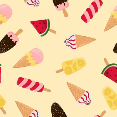 Renkli ve pürüzsüz dondurma. Poster, baskı, kartlar, ambalaj kağıdı, giysi dekorasyonu ve dondurma dükkanı için arka plan.