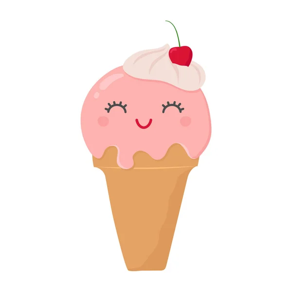 可爱的笑着冰淇淋 可用于海报 印刷品 卡片和服装装饰 食品设计和冰淇淋店 — 图库矢量图片
