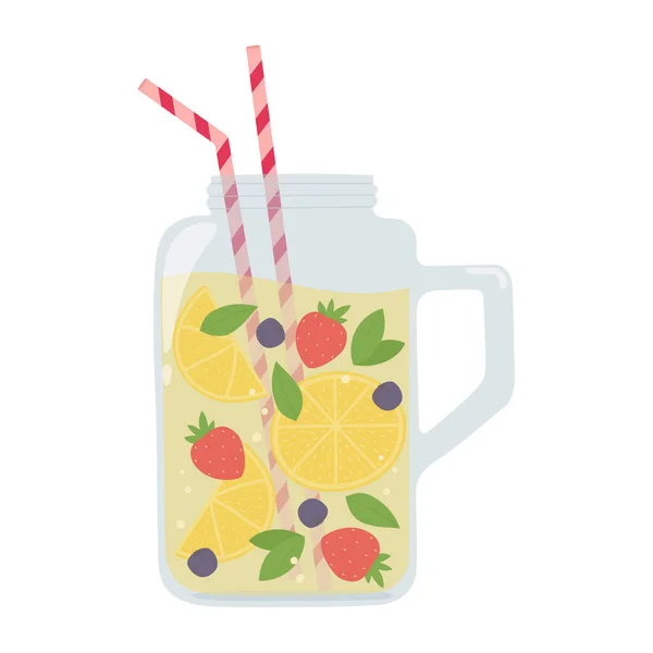 Zomerdrankje Met Citroen Aardbeien Bosbessen Cartoon Fruit Drank — Stockvector