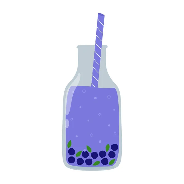 Smoothie Βατόμουρο Γυάλινο Μπουκάλι Καλαμάκι Φρέσκο Ρόφημα Βατόμουρο Για Υγιεινή — Διανυσματικό Αρχείο