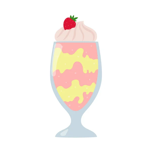 Erdbeer Bananen Milchshake Cartoon Sommer Dessert Mit Sahne Isolierte Vektorillustration — Stockvektor