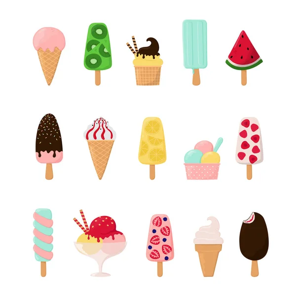 Conjunto Coloridos Helados Dibujos Animados Paletas Puede Utilizar Para Póster — Archivo Imágenes Vectoriales