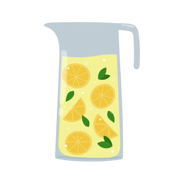 Limonada Jarro Vidro Bebida Verão Desenhos Animados Com Limão Folhas —  Vetores de Stock