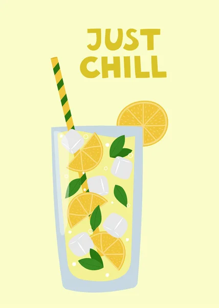Sommerplakat Limonade Glas Mit Strohhalm Und Handgezogenem Qoute Just Chill — Stockvektor