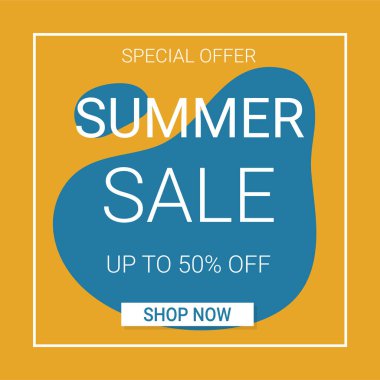 Soyut şekilli yaz indirimi afişi şablonu. Sosyal medya, broşür ve poster için şablon. Vektör illüstrasyonu