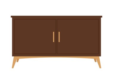 Kapılı ahşap büfe. Web tasarımı, talimatlar, kartlar ve uygulamalar için iyi. İzole vektör illüstrasyonu. 