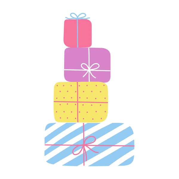 Stack Colorful Hand Drawn Gift Boxes Doodle Style Design Element — 图库矢量图片