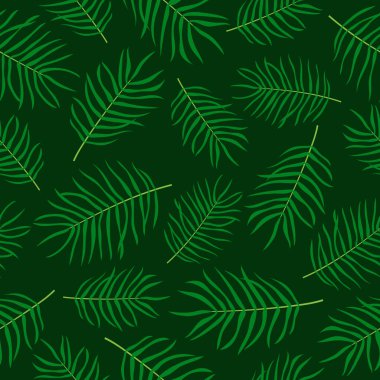 Palmiye yaprakları pürüzsüz. Koyu yeşil arka planda yeşil bitkiler. Vektör illüstrasyonu