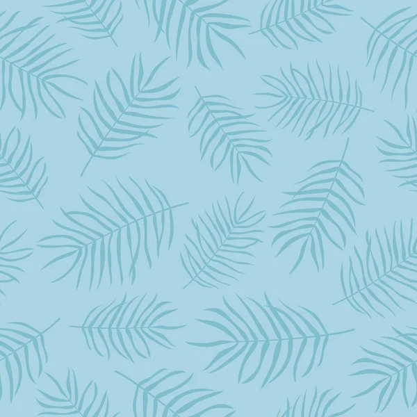 Palm Leaves Seamless Pattern Blue Plants Blue Background Vector Illustration — Stockvektor