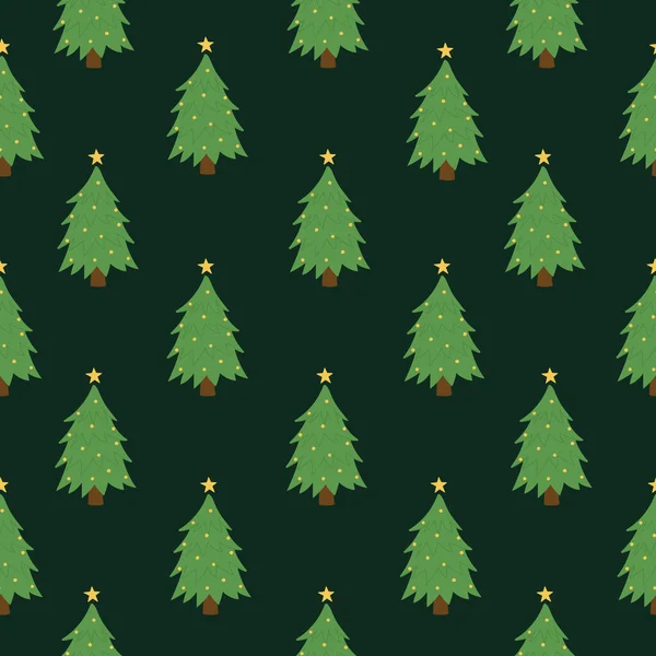 Seamless Pattern Christmas Tree Green Background Hand Drawn Pine Tree — Archivo Imágenes Vectoriales