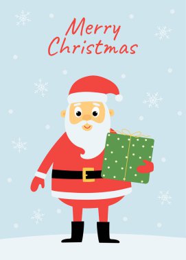 Christmas greeting card with cute cartoon Santa Claus character. Template for invitation, poster, banner