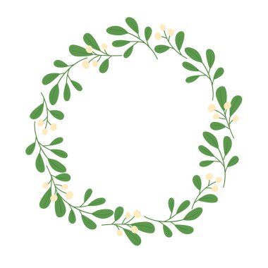 Winter wreath with mistletoe. Template for Christmas greeting card, invitation, poster, banner, print.