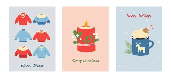 Conjunto Cartões Felicitações Com Desenhos Natal Inverno Modelo Para Cartão — Vetor de Stock