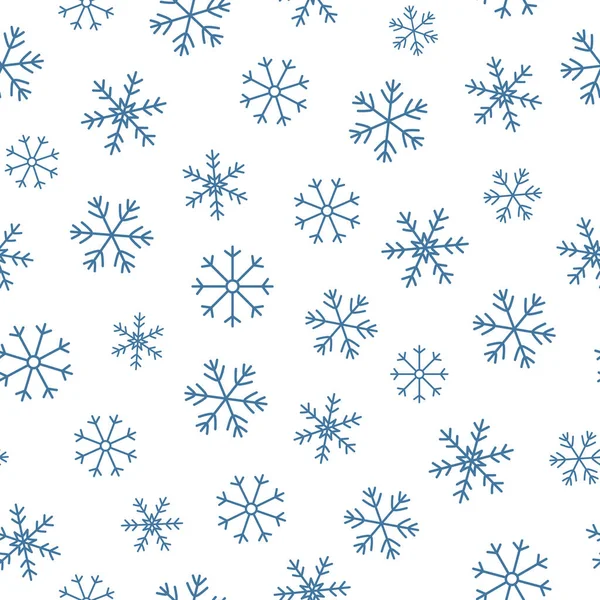 Sneeuwvlokken Naadloos Patroon Blauwe Doodle Sneeuwvlokken Witte Achtergrond Achtergrond Voor — Stockvector