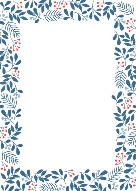 Ökseotu, dal ve böğürtlenli kış çerçevesi. Noel tebrik kartı, davetiye, poster, afiş. İzole vektör illüstrasyonu. 