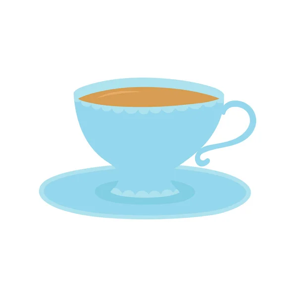 Синяя Чашка Чая Кофе Блюдцем Рисунок Плоского Стиля Изолированная Векторная — стоковый вектор