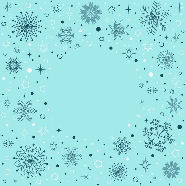 Okrągła rama płatków śniegu na niebieskim tle — Wektor stockowy