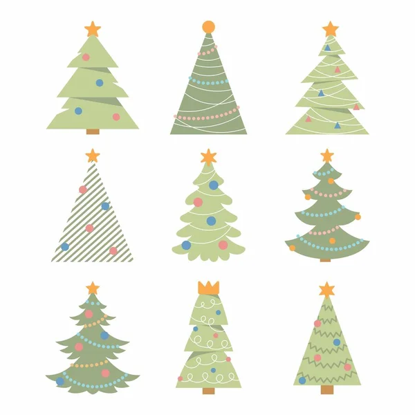 Christbaumsammlung Set Von Vektorweihnachtsbäumen Auf Weißem Hintergrund Einfache Skandinavische Trendige — Stockvektor