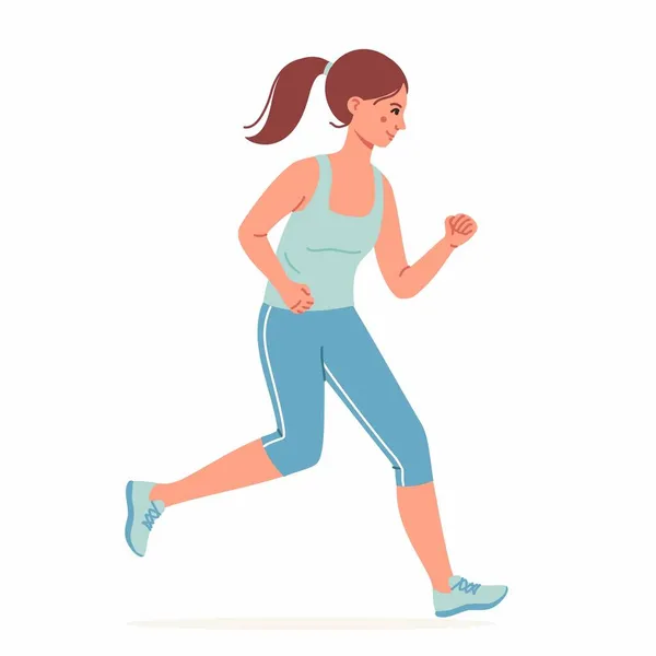穿着运动服跑步的年轻女子是个与世隔绝的背景 健康积极的生活方式 卡通平面风格的彩色现代矢量图解 — 图库矢量图片