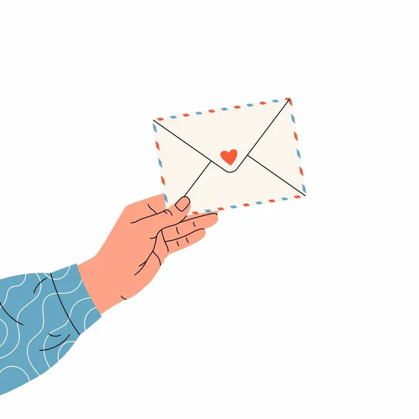Vrouw Houdt Envelop Met Hart Hand Kaart Voor Valentijnsdag Verjaardag — Stockvector