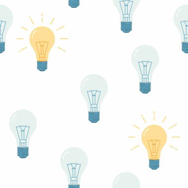 Elle çizilmiş ampullerle kusursuz desen. Vektör İllüstrasyonu.
