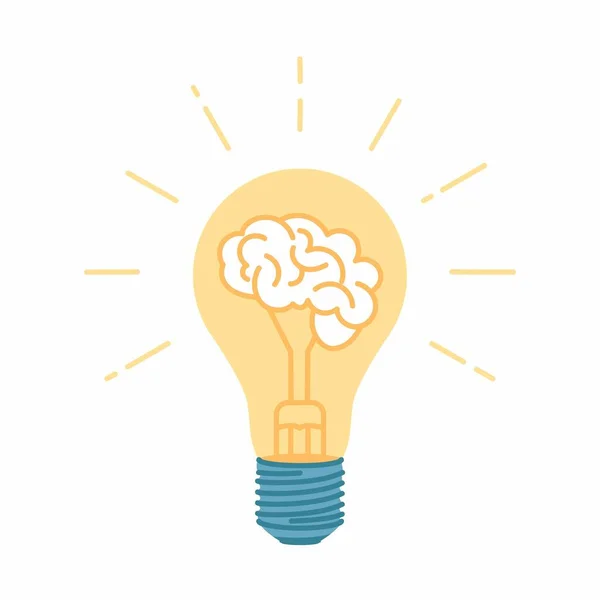 Kreatywna Żarówka Szablonem Projektowania Logo Mózgu Wiedza Lekki Motyw Płaski — Wektor stockowy