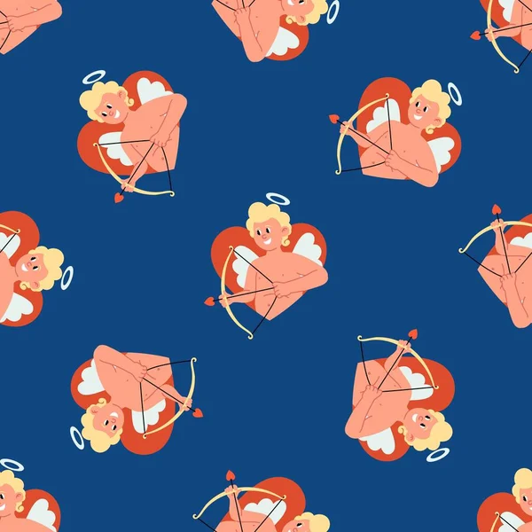 Seamless Pattern Cute Cartoon Cupids Bow Arrow Heart Shape Trendy — Stock Vector