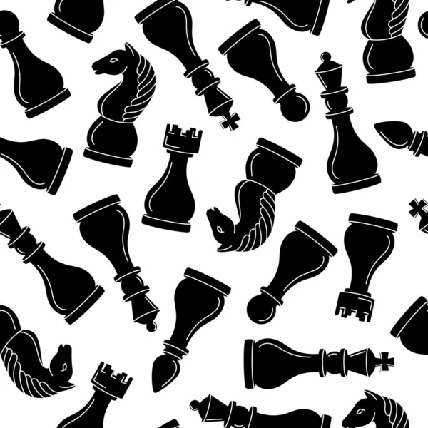 Bezešvé Vzor Šachové Figurky Bílém Pozadí Černobílá Vektorová Ilustrace Pro — Stockový vektor