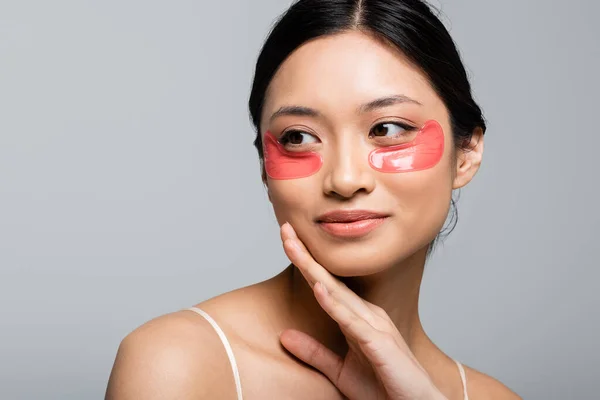 Portrait Young Asian Woman Eye Patches Isolated Grey — Stock Photo, Image