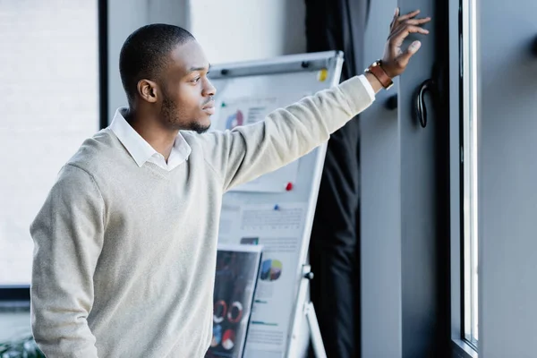 Pensive African American Man Looking Window Office — Stock Photo, Image