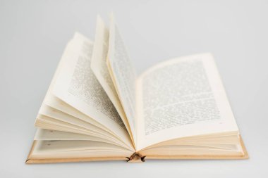 Gri bulanık arkaplan üzerine metin içeren kitabı aç