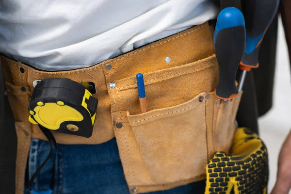Cropped View Tools Belt Repairman Home — Stock Photo, Image